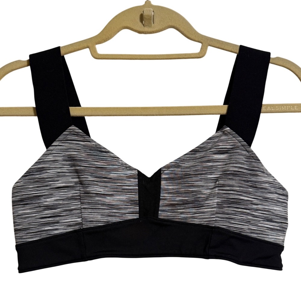 Alo Yoga Reversible Sports Bra Space Dye Grey Black V-Neck Wide Strap